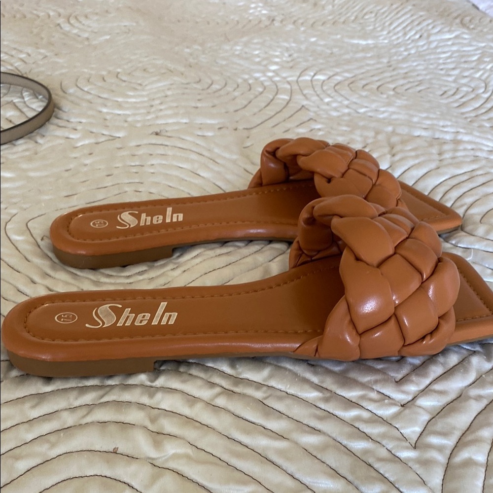 Fashion Women's Tan Braided Slide Sandals
